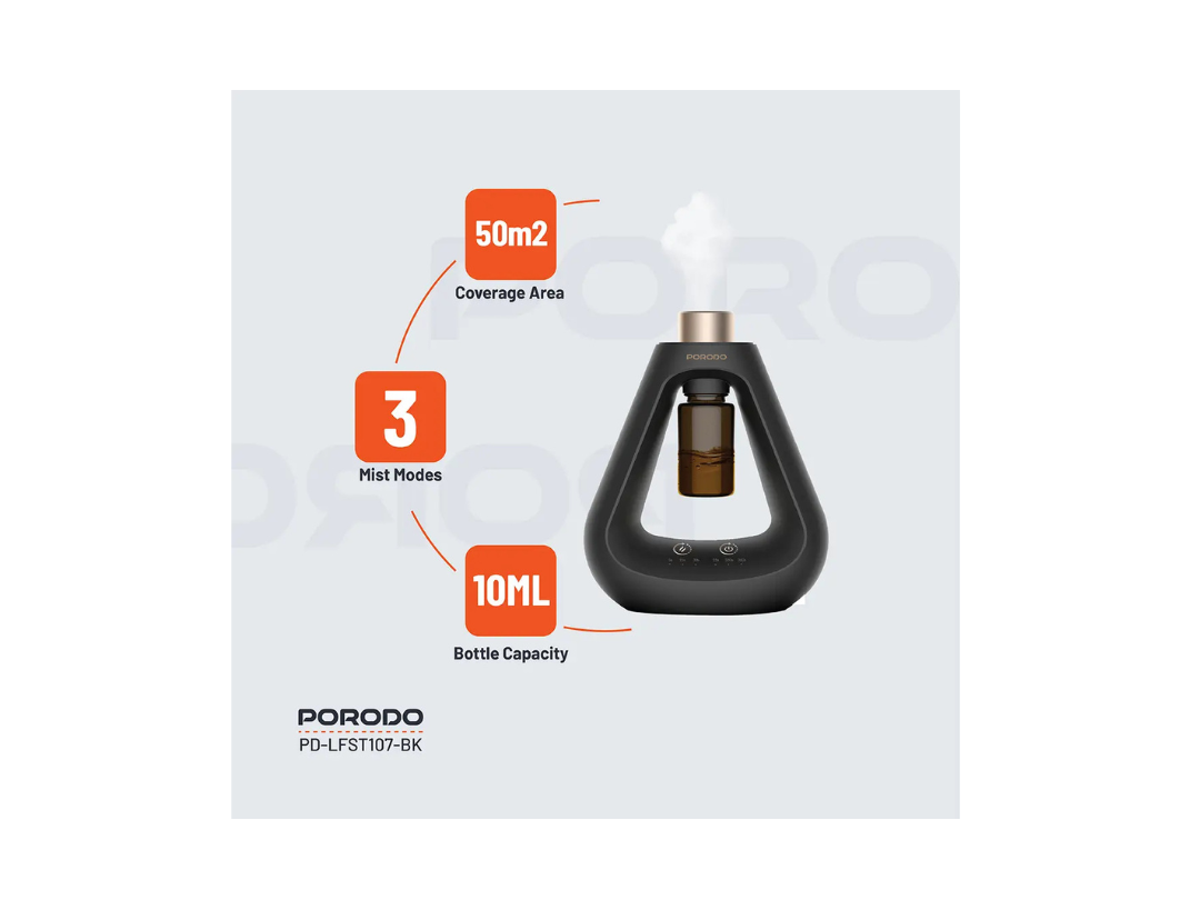 Porodo Lifestyle Aroma Sphere Waterless Diffuser - Black Aromatherapy Porodo Lifestyle Aroma Sphere Waterless Diffuser - Black Aromatherapy